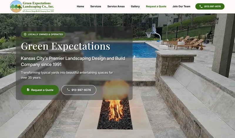 Screenshot of the Green Expectations Landscaping website homepage